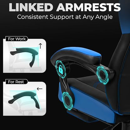 N-GEN GAMING Gaming Chair Big and Tall Computer Heavy Duty Office Desk Chair with Footrest Ergonomic Lumbar Support High Back Recliner for Adults (Blue) - color: Blue