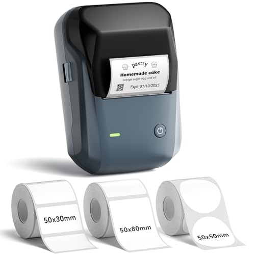 NIIMBOT B1 Label Maker Machine with 3 Tapes, 2Inch Thermal Label Printer - color: Blue, style: 1 Printer+3 Roll Labels
