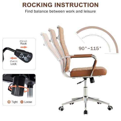 Okeysen Ergonomic Office Desk Chair, Modern PU Leather Conference Room Chairs Ribbed, High Back Executive Swivel Rolling Chair for Home, Office - color: Brown-ribbed