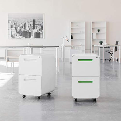 Laura Davidson Furniture Stockpile 2 Drawer Mobile File Cabinet with Lock - Under Desk Metal Filing Cabinet, Legal/Letter File Folders, Wheels and Stationary Feet, Pre-Assembled, White - color: White