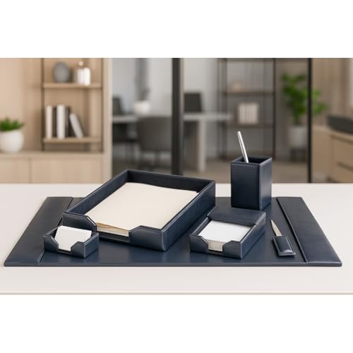 DACASSO Bonded Leather Desk Set - Luxury Leather Desk Pad & Desk Organization Essentials (Navy Blue, 6 Piece) - color: Navy Blue, style: 6 Piece