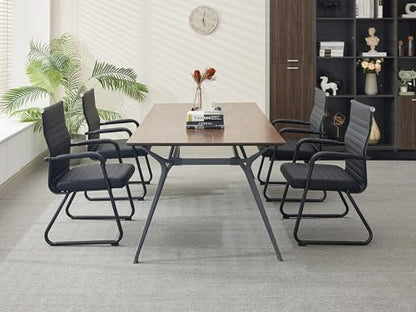 Okeysen Office Guest Chairs Set of 2, Modern Leather Reception Chairs with Mid Back & Sled Base, No-Wheel Desk Chairs for Waiting Room & Conference Room - color: Black Leather/Black Frame, size: Set of 2