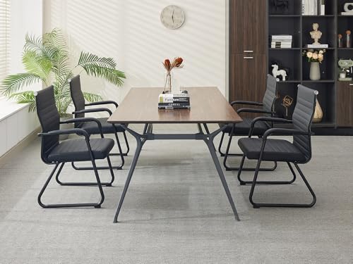 Okeysen Office Guest Chairs Set of 4, Modern Leather Reception Chairs with Mid Back & Sled Base, No-Wheel Desk Chairs for Waiting Room & Conference Room - color: Black Leather/Black Frame, size: Set of 4