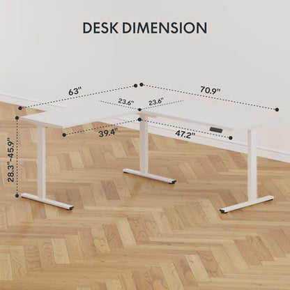 SANODESK 71x63 Reversible L-Shaped Electric Standing Corner Computer Desk