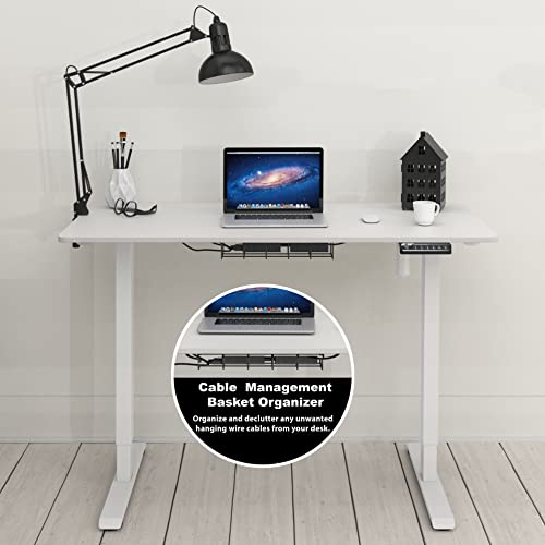 SHW 48-Inch Electric Height Adjustable Sit to Stand Desk, White | with Hanging Hooks and Cable Management, White Frame and White Top - color: White, size: 48-Inch