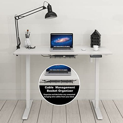SHW 48-Inch Electric Height Adjustable Sit to Stand Desk, White | with Hanging Hooks and Cable Management, White Frame and White Top - color: White, size: 48-Inch