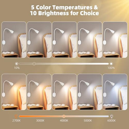 LED Wall Mounted Bedside Reading Light, 3 Color Modes,10 Brightness Dimmable, USB Charging Port, Adhesive Wall Lamp Night Light for Books in Bed, 360° Flexible Eye-Caring Bedroom Lighting White - color: White