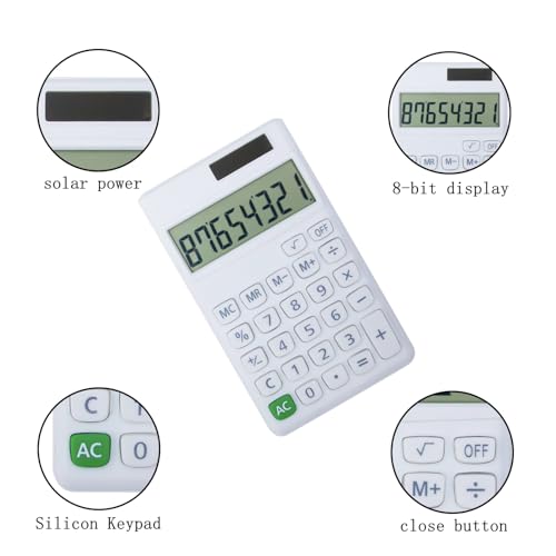 Basic Standard Calculators Small Digital Desktop Calculator with 8-Digit LCD Display, Battery Solar Power Smart Calculator Children's School Adult Office Family Standard Functions (8 Bit White) - color: 8 Bit White