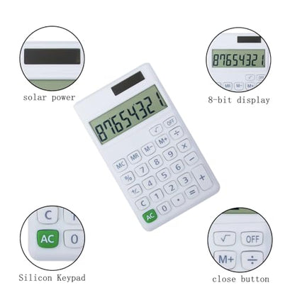 Basic Standard Calculators Small Digital Desktop Calculator with 8-Digit LCD Display, Battery Solar Power Smart Calculator Children's School Adult Office Family Standard Functions (8 Bit White) - color: 8 Bit White