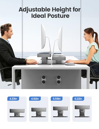 meatanty Dual Monitor Stand with 4 Adjustable Heights, Auto Phone Charging Pad, 4 USB Ports, Computer Riser with Drawers Storage, Metal Double Desk Organizer Lifter Raiser for 2 Monitors Screen Gift
