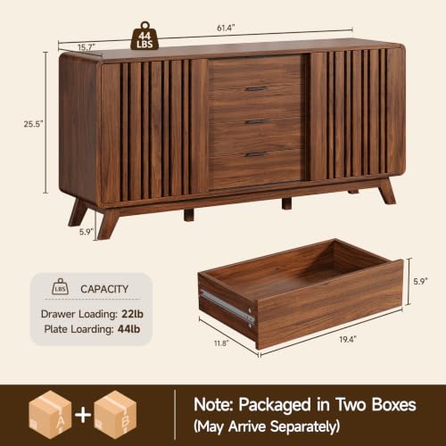 ONBRILL Sideboard Buffet Cabinet with Storage, Fluted Kitchen Cabinet - color: Walnut