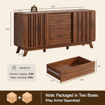 ONBRILL Sideboard Buffet Cabinet with Storage, Fluted Kitchen Cabinet - color: Walnut