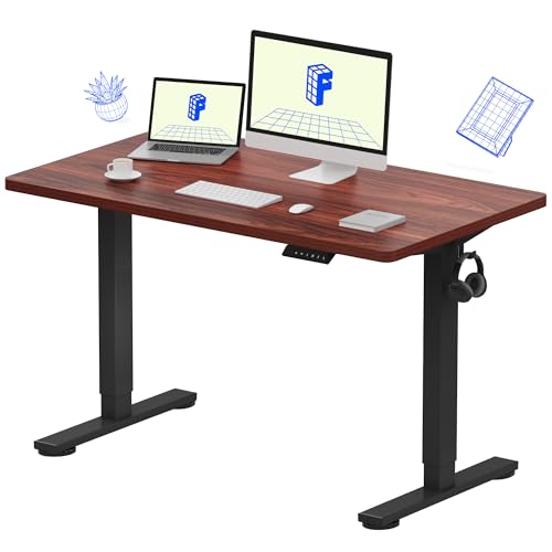 FLEXISPOT EN1 One-Piece Standing Desk, Electric Adjustable with 4 Memory Presets, 176 LBS Capacity, Stable & Quiet, Seamless Desktop for Home Office & Dual Monitors, 48"x24" Mahogany - color: Mahogany, size: 48x24"