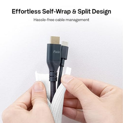 Pixio 10FT Tubing Cable Sleeve – White 1/2 inch Flexible Cable Management Sleeve for PC, Gaming, TV & Office, Wire Organizer for Desk Cable Cleanup - color: White