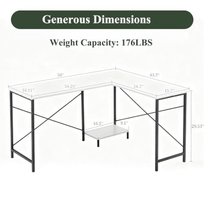 L Shaped Desk Computer Desk, 50inch White Gaming Desk with CPU Stand - color: Classic White