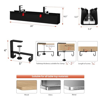 Univivi No Drill Under Desk Cable Management Tray, 28 inch Cable Management - color: Black, size: 28"L x 5.5"W