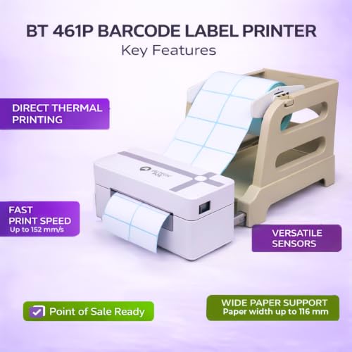 Thermal Barcode Label Printer BT-461P, USB & Bluetooth Connectivity, 4.25 Inch Print Width, 203 DPI, 1D & 2D Codes, Compatible with Windows, Mac, Linux and Android