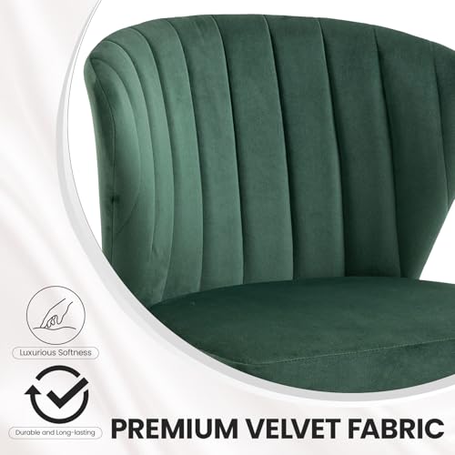 Velvet Dining Chairs Set of 2, Modern Upholstered Vanity Chairs with Golden Metal Legs for Dining Room Kitchen Vanity Patio (Green) - color: Green