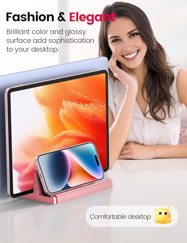 Vaydeer Vertical Laptop Stand for Desk, Dual Slots Plastic Laptop Holder with Space Saving 4-in-1 Design, Adjustable Laptop Stand Supports MacBook, Chromebook, Surface, Dell (Pink Rose) - color: Pink Rose