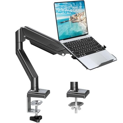 MOUNTUP Laptop Stand for Desk, 2-in-1 Monitor Mount with Laptop Tray Holds 2.2-22lbs, Adjustable Laptops Arm Mount for Max 17" Notebook & 32" Monitor, Laptops Desk Arm with Clamp/Grommet - size: Single, style: Without Pole