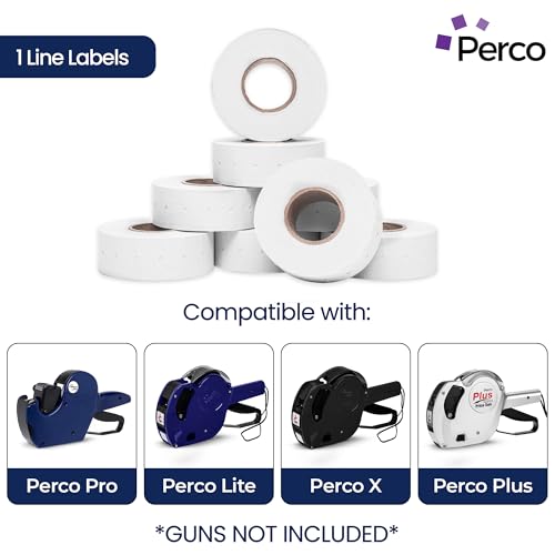 Perco 1 Line White Labels - 8,000 Blank Price and Date Gun Labels for Perco Lite, X, Plus and Pro 1 Line Price and Date Guns- 8 Rolls, 1 Sleeve - Made in USA - color: White, size: 1 Sleeve