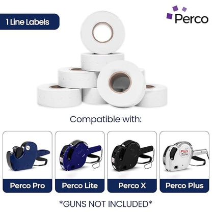 Perco 1 Line White Labels - 8,000 Blank Price and Date Gun Labels for Perco Lite, X, Plus and Pro 1 Line Price and Date Guns- 8 Rolls, 1 Sleeve - Made in USA - color: White, size: 1 Sleeve