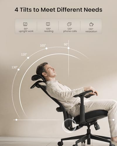 ProtoArc EC200 Ergonomic Office Chair with Adjustable Seat Depth | Lumbar Support, High-Back, Mesh Desk Chair, Home Office 8+ Long Hours Sitting, For Remote Workers & Programmers, Pure Black - color: Pure Black
