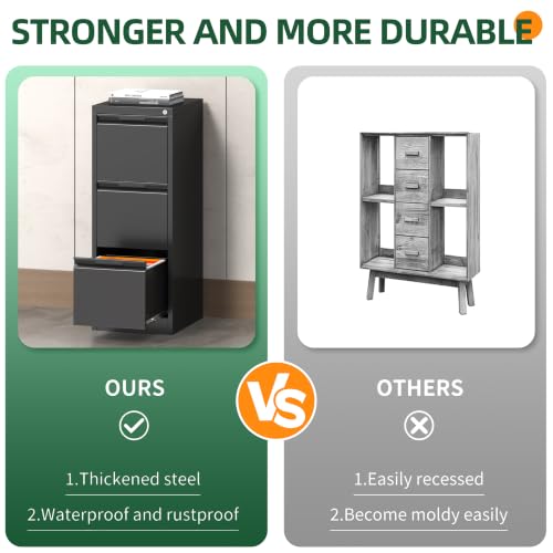 3 Drawer File Cabinet with Lock, Filing Cabinets for Home Office - color: Black, size: 3 Drawer - Vertical