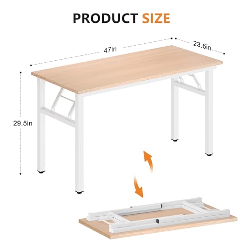 DlandHome 47 Inch Folding Computer Desk, Fully Assembled, Pink Oak - color: Pink Oak + White, size: 47 Inches
