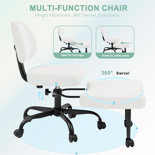 GUNJI Ergonomic Criss Cross Legged Office Chair, 360° Swivel Meditation Kneeling Chair with Wheels, ADHD Chair with Footrest, Lumbar Support, Wider Height Adjustable Seat (White, Faux Leather) - color: White