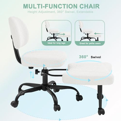 GUNJI Ergonomic Criss Cross Legged Office Chair, 360° Swivel Meditation Kneeling Chair with Wheels, ADHD Chair with Footrest, Lumbar Support, Wider Height Adjustable Seat (White, Faux Leather) - color: White