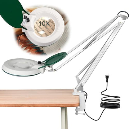 10X Magnifying Glass with Light and Stand,LED Dimmable Lighted Desk Lamp with Clamp,Magnifier Hands Free-Adjustable Stainless Steel Bracket,for Crafts Hobbies Reading Painting Sewing Close Work - style: Minimalist
