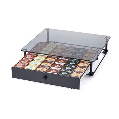 Nifty Rolling Coffee Pod Drawer – Tempered Glass, Black, Compatible with K-Cups, 36 Pod Pack Holder, Compact Under Coffee Pot Storage Drawer, Slim Home Kitchen Counter Organizer