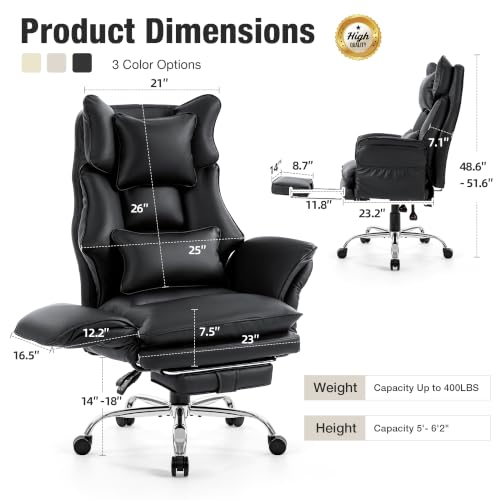 Executive Leather Criss Cross Office Chair with Foot Rest &Flip Arms | Big and Tall 155° Reclining Desk Chair with Wide Seat for Cross Legged Sitting for Home Office, PU Leather, 400LBS - color: Black