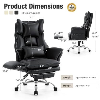 Executive Leather Criss Cross Office Chair with Foot Rest &Flip Arms | Big and Tall 155° Reclining Desk Chair with Wide Seat for Cross Legged Sitting for Home Office, PU Leather, 400LBS - color: Black