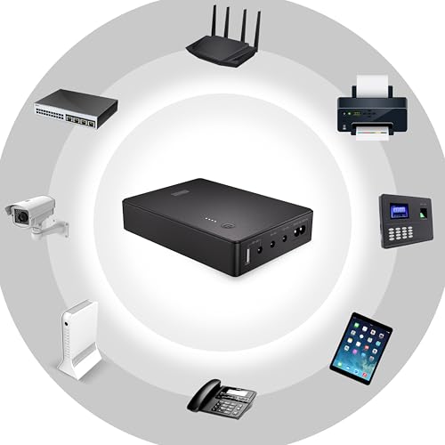 Mini UPS Battery Backup for Router, Modem, Security Camera - size: 37Wh AC-DC