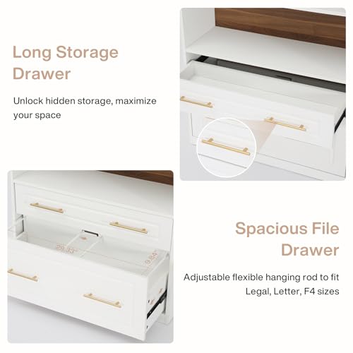 Tribesigns 76.8" Tall Arched 5-Tier Bookcase with File Cabinet Drawer - color: White