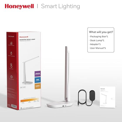 Honeywell HWT-H2 LED Desk Lamp, Eye-Caring Full Spectrum, USB Charging - color: White