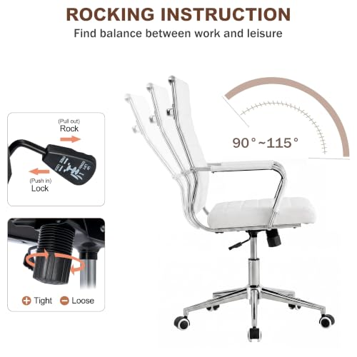 Okeysen Ergonomic Office Desk Chair, Modern PU Leather Conference Room Chairs Ribbed, High Back Executive Swivel Rolling Chair for Home, Office - color: White-ribbed