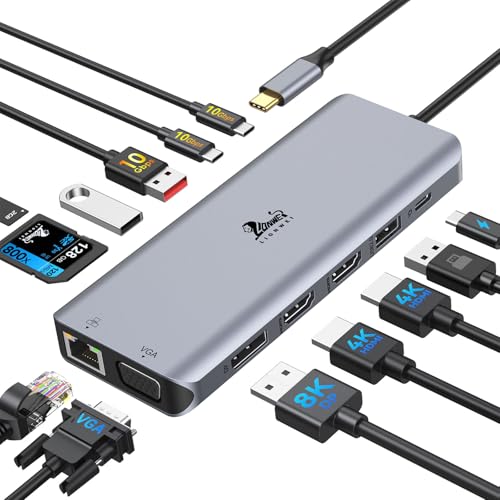 USB C Docking Station 4 Monitors, LIONWEI 13-in-1 USB C Hub for Laptop Mac - color: 13-in-1 (4 Monitor)