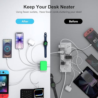 USB Fast Charger Block 50% Smaller 100W Max 6-Port GaN USB Charging Station - color: E-Green, size: 100W