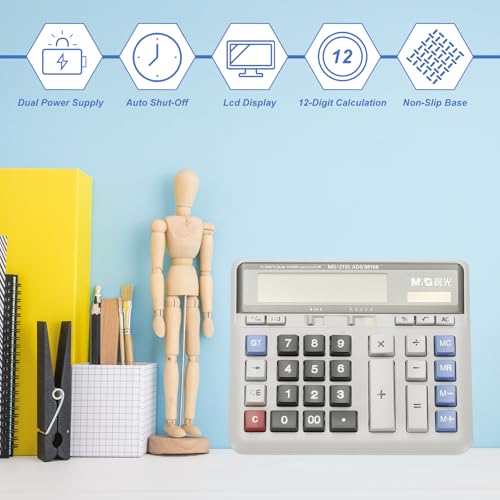 PATIKIL Desktop Calculator Solar AAA Battery Dual Powered 12 Digit Grey