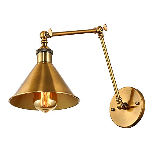 LITFAD Brass Swing Arm Wall Light, 7" W Cone Shade 1-Light Wall Sconce | Adjustable Retro Industrial Wall Lamp, Decorative Wall Mounted Light Fixture for Bedroom Restaurant Farmhouse Foyer - color: C
