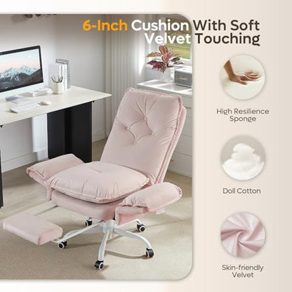 Bestier High Back Executive Chair with Flip-Up Armrests Wheel, Pink Velvet - color: Pink Velvet