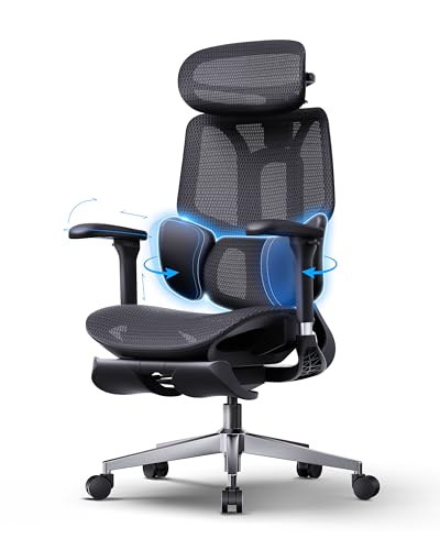 Hbada E3 Air 2026 Ergonomic Office Chair, 3-Zone Lumbar Support, Comfy Home Office Chair with Auto Recline, 4D Headrest & Armrests, 140° Tilt for Work & Relax with Footrest, Black with Footrest - color: Jet Black