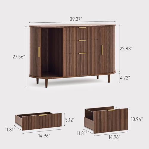 Halitaa 39.37" Lateral Wood Filing Cabinet, 3 Drawers File Cabinet, Walnut
