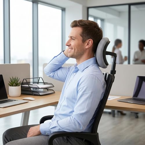 Office Chair Headrest Attachment, Ergonomic Mesh Office Chair Headrest No-Drill Easy Install Adjustable Height & Angle, M, Attachment, for - color: M
