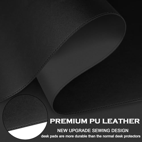 Bleswin Multifunctional Large Desk Mat, Double Sided Computer Desk pad, Extended Mouse Mat, Office Desk Protector with Waterproof PU Leather, 35.4''×16.9'', Office Home Writing Pad (Black+Black) - color: Black, size: 35.4'' × 16.9''