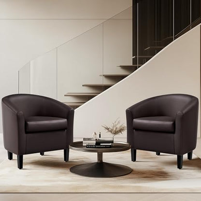 Topeakmart Faux Leather Accent Chair Set of 2, 300 lb Cap, Espresso | Set of 2 PU Leather Barrel Chairs, U-shaped Backrest, Foam Seat, 18" Seat Height, Solid Wood Legs - color: Espresso, size: Set of 2