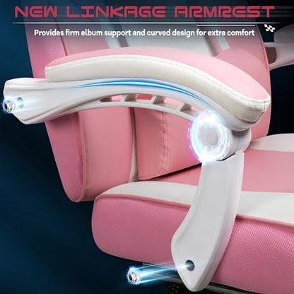 Big and Tall Gaming Chair for Adults, 330lbs Heavy Duty Computer Chair with Footrest & Massage Lumbar Support, Wide Seat High Back Reclining Desk Chair, 360° Swivel, Pink - color: Pink